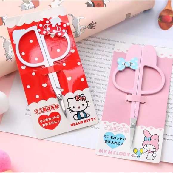 Eyebrow trimmer scissors small bow cartoon hello Kitty my melody pink red - Picture 3 of 11